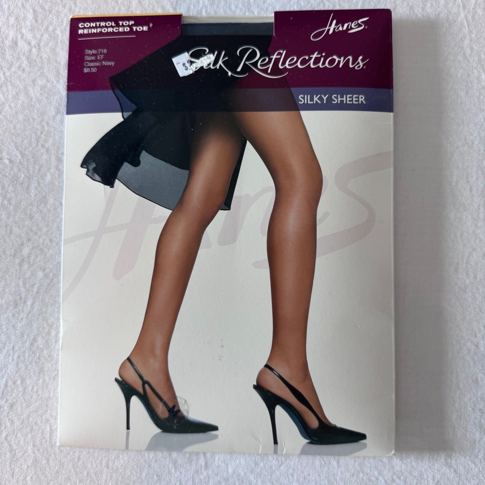 Hanes Silk Reflections Hosiery Women EF Classic Navy Silky Sheer Control Top 718